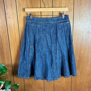 Christopher & Banks Dark Wash Denim Pleated A-Line Skirt Size 6 Side Zip Casual